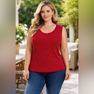 dressbarn Red Sleeveless Top with Studded Design